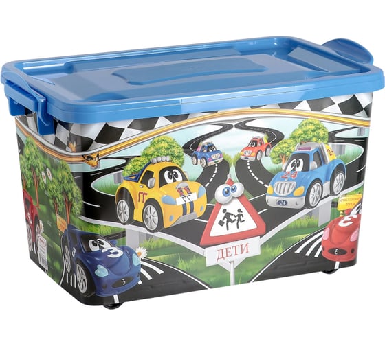 Изображение товара Контейнер для хранения Росспласт Машинки 50 л темно-голубой 547100