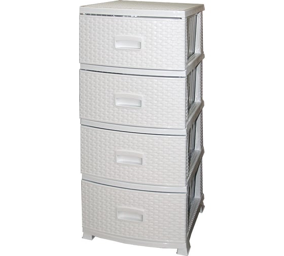 Изображение товара Четырехъярусный комод Росспласт ДЕКОР Ротанг белый ВxШxГ 950x380x470 мм 527776