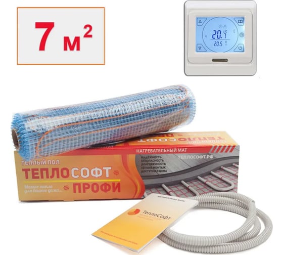 Изображение товара Нагревательный мат ТеплоСофт Профи 7м.кв. 1050Вт с сенсорным терморегулятором 71050/4
