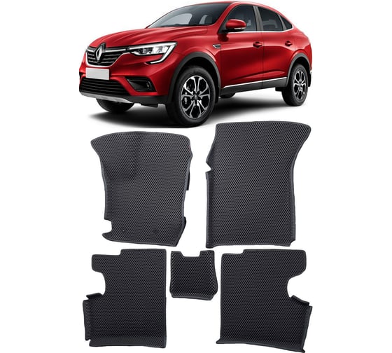 Изображение товара Ковры в салон автомобиля Eva Smart renault arkana i вариант макси 3d 2019 - эва сота чёрные c красной окантовкой 3266-B5A7-S