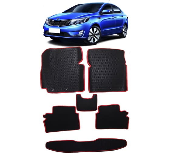 Изображение товара Ковры в салон автомобиля Eva Smart kia rio iii вариант макси 3d 2011 - 2017 эва сота чёрные c красной окантовкой 2909-B5A7-S