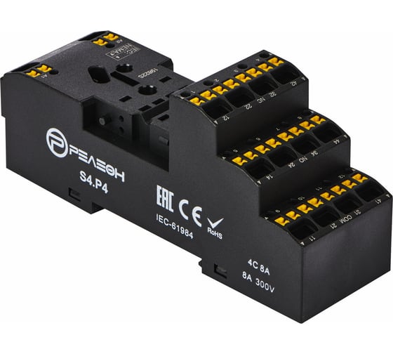 Изображение товара Розетка с push in клеммами для реле RP4.34 и модуля PM8 РЕЛЕОН 10А, S4P4