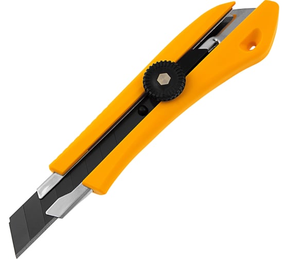 Изображение товара Нож Denzel 18 мм, сменное лезвие, SK4, металлическая направляющая, винтовой фиксатор 78943