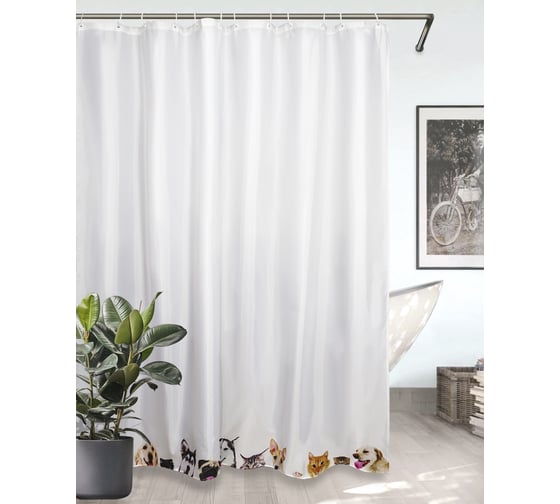 Изображение товара Комплект Bath Plus штора 180x200 д/в и кольца pets (white) akch-21324