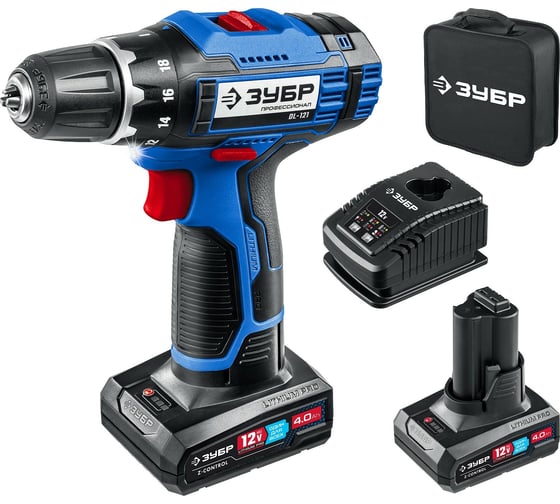 Изображение товара Дрель-шуруповерт ЗУБР Профессионал 12 В, 2 АКБ, в сумке DL-121-42