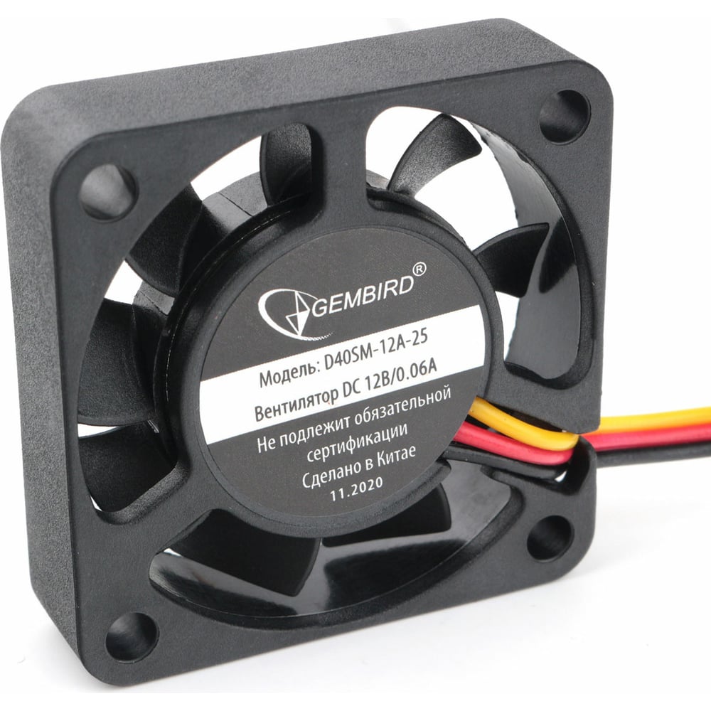 Изображение товара Вентилятор Gembird 40x40x10, 3-pin, провод 25 см, D40SM-12A-25
