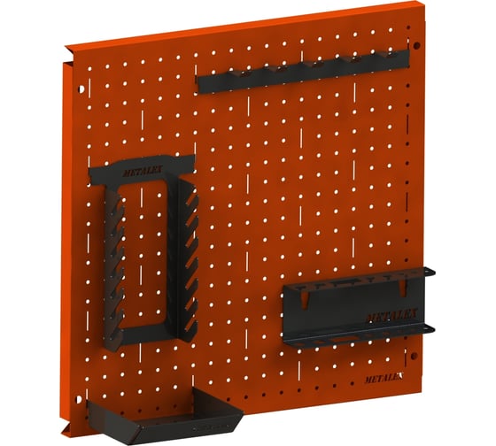 Изображение товара Металлическая перфопанель ООО Металекс Metalex 600x600 оранжевая с комплектом аксессуаров PROA6060