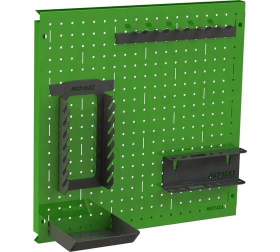 Изображение товара Металлическая перфопанель ООО Металекс Metalex 900x900 зелёная с комплектом аксессуаров PRZA9090