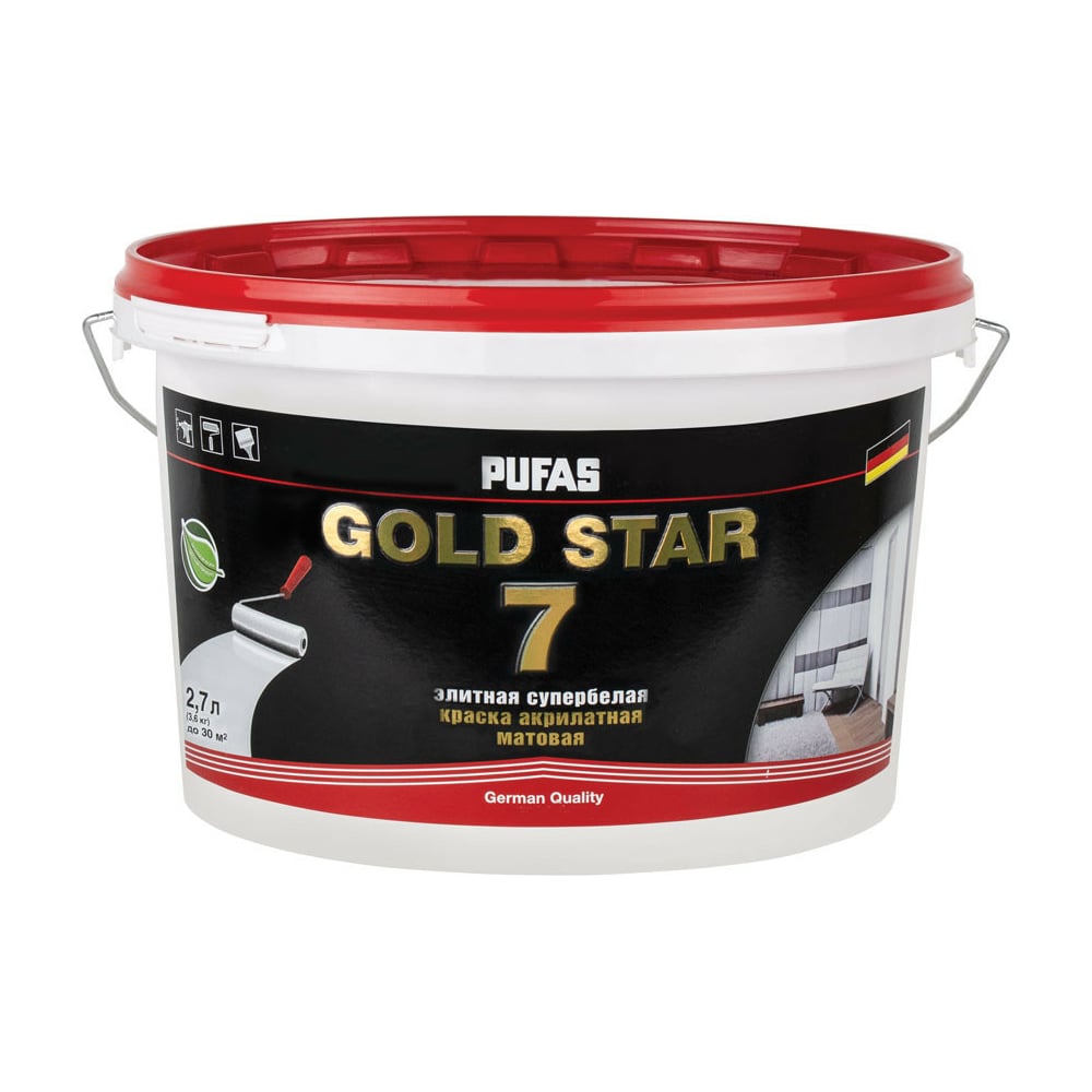 Изображение товара Акрилатная краска Pufas GOLD STAR 7 супербелая матовая 2,7 л