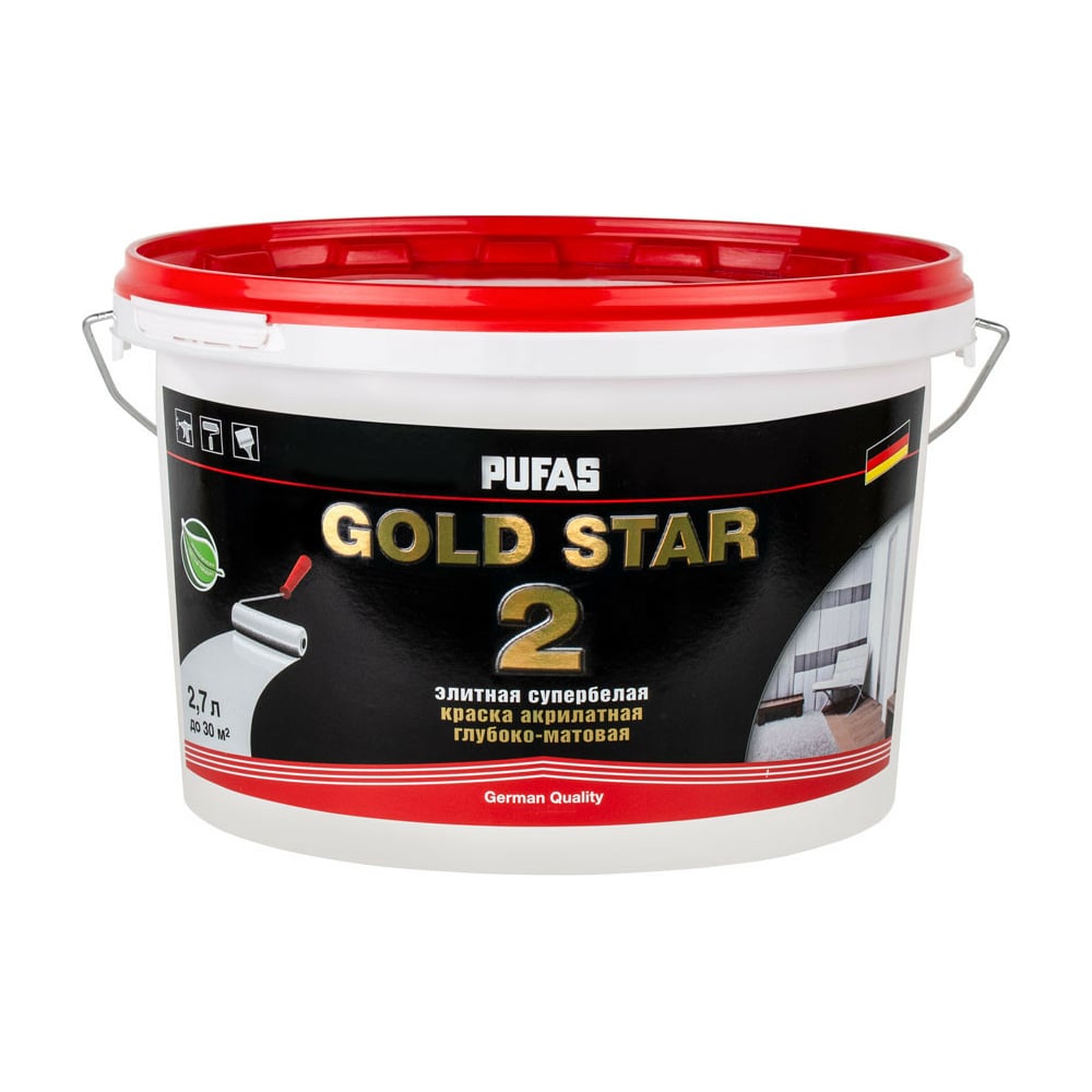 Изображение товара Акрилатная краска Pufas GOLD STAR 2 супербелая глубокоматовая мороз 2,7 л