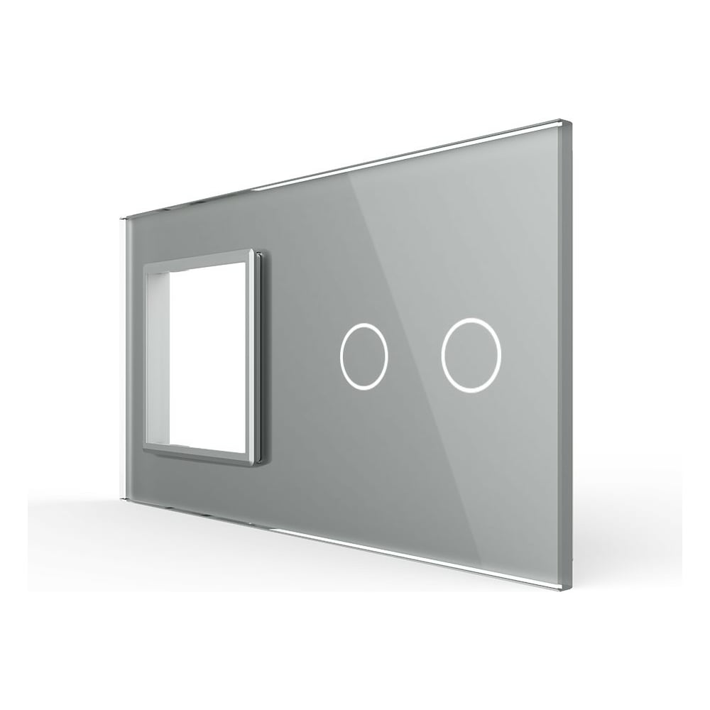 Изображение товара Панель для розетки и сенсорного выключателя LIVOLO 2 клавиши, цвет серый, стекло BB-C7-SR/C2-15