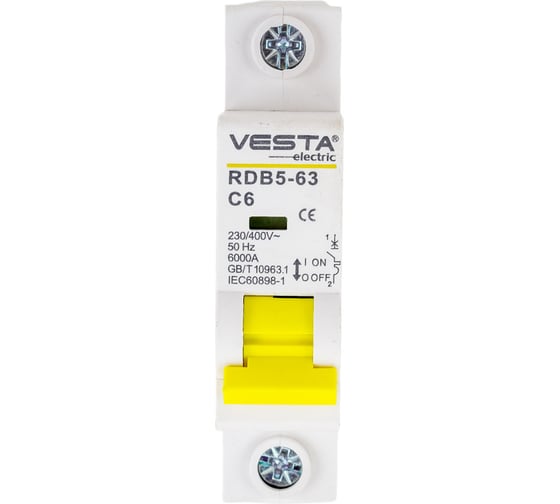 Изображение товара Автоматический выключатель Vesta Electric avt. vesta 1p-6a rdb5 6ka HLAV000106