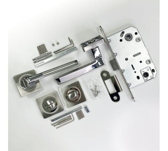 Изображение товара Дверная ручка r06.031 sn/cp с поворотником bk 0605 sn/cp и механизмом wc 410 b-s kevlar sn/cp VETTORE сатин/хром 106