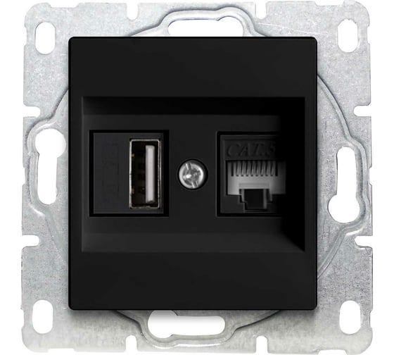 Изображение товара Розетка Metronex Electric Roma USB + LAN двойная без рамки Черная FRZ00050208BEL