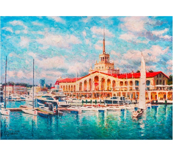 Изображение товара Алмазная мозаика ОСТРОВ СОКРОВИЩ Картина стразами 40x50 см, Морской порт Сочи, на подрамнике 662590