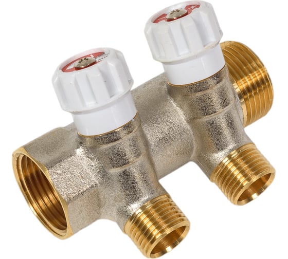 Изображение товара Коллектор MVI латунный, с регулирующими вентилями 1"x1/2"x2 выхода MM.402.0604