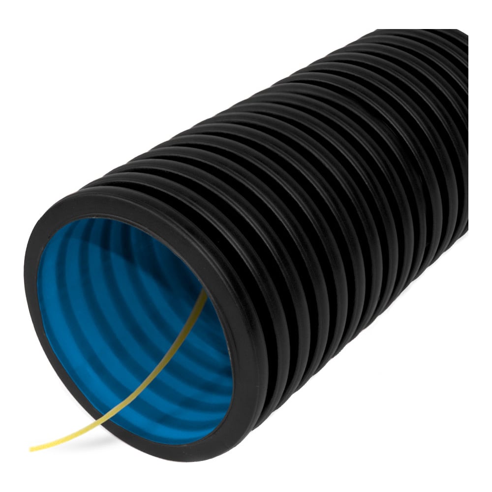 Изображение товара Гофрированная гибкая двустенная труба ПНД 50м с зондом черная D40