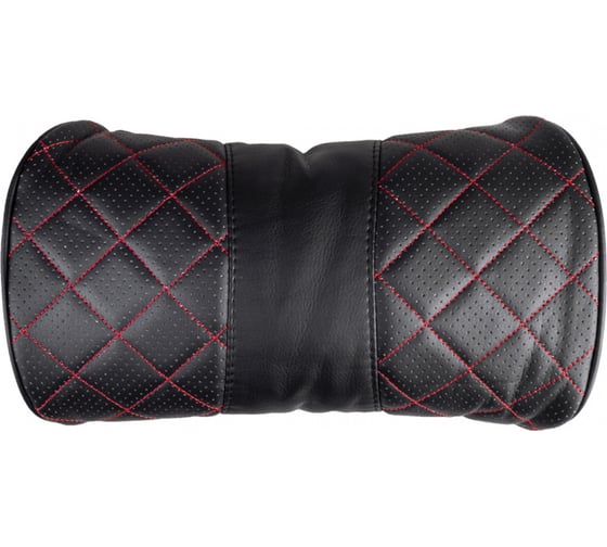 Изображение товара Подушка на подголовник SKYWAY 3318 см кожа иск. перф., черная, строчка красная S08001008