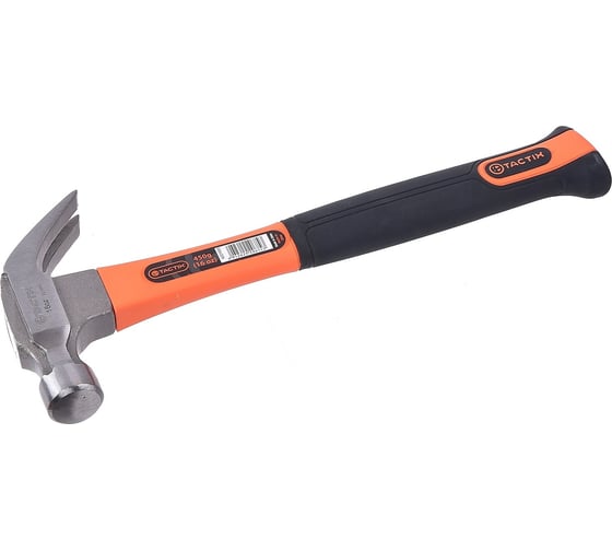 Изображение товара Молоток с гвоздодером TACTIX 450 гр с фибергласовой рукояткой 221005