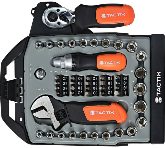 Изображение товара Набор головок 1/4, 3/8, вставок и ключа разводного TACTIX из 47-ми предметов 900254