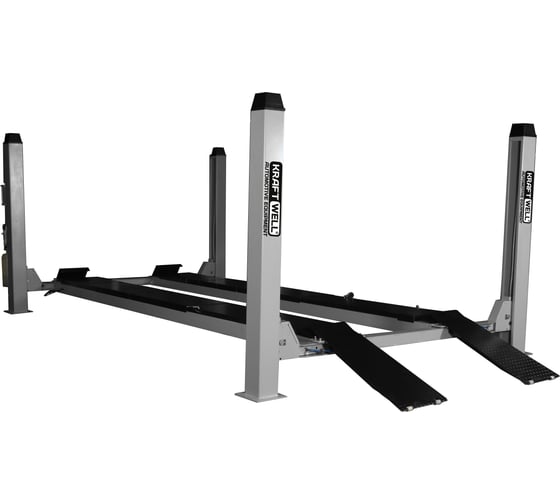 Изображение товара Четырехстоечный подъемник KraftWell г/п 4500 кг. платформы для сход-развала, цвет серый, длина платформ до 5700 мм KRW450AT