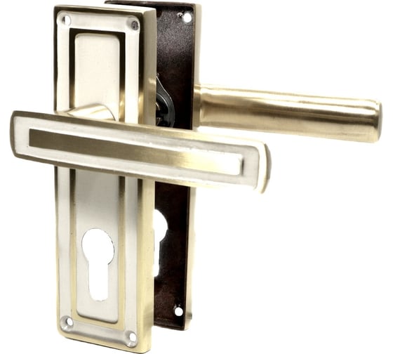 Изображение товара Дверные ручки Левша QUADRATO на планке, cyl55, P07036E, латунь матовая/крем У2-1209.ЗМ