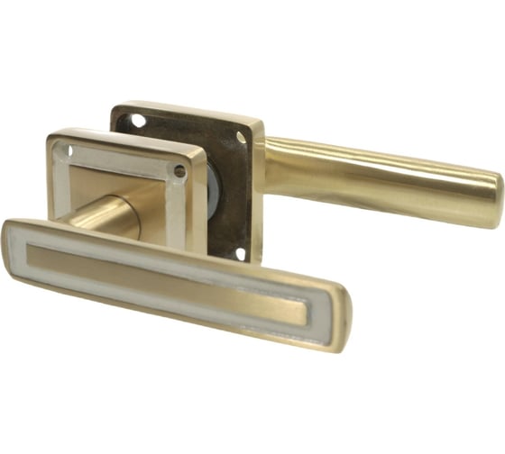 Изображение товара Дверные ручки Левша QUADRATO на розетке, Q55, R07036, латунь матовая/крем У2-1219.ЗМ