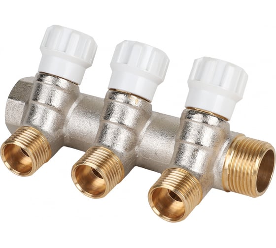 Изображение товара Коллектор MVI латунный с регулирующими вентилями 3/4"x1/2"x3 выхода MM.403.0504