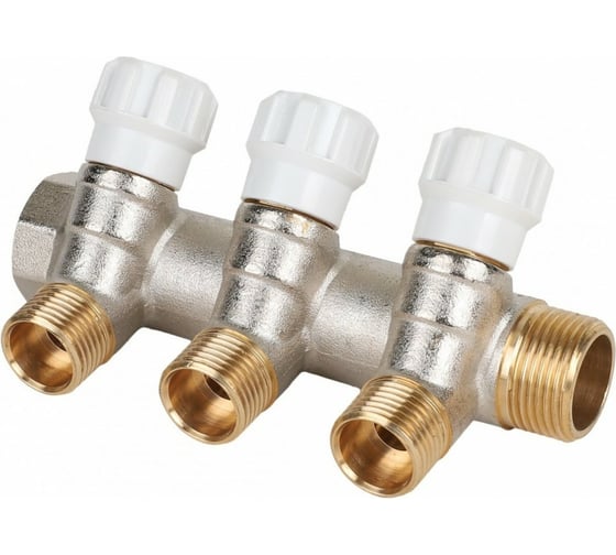 Изображение товара Коллектор MVI латунный с регулирующими вентилями 1"x3/4"x3 выхода MM.403.0605