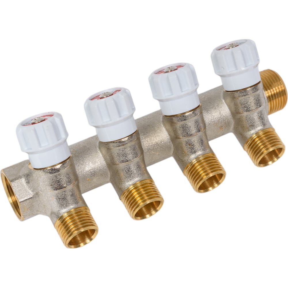 Изображение товара Латунный коллектор с регулирующими вентилями 4 выхода 3/4"x1/2" MM.404.0504