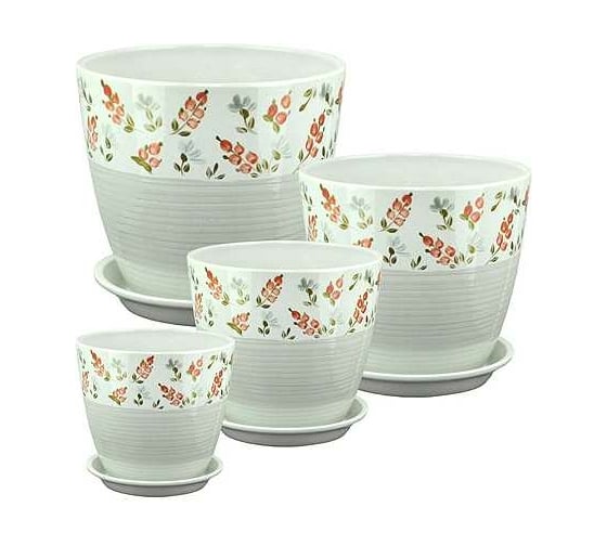 Изображение товара Комплект из 4-х горшков Сады Аурики РС172 Роспись бутон керамика, 12 см, 1 л, 15 см, 2 л, 18 см, 4 л, 21 см, 5 л 067328