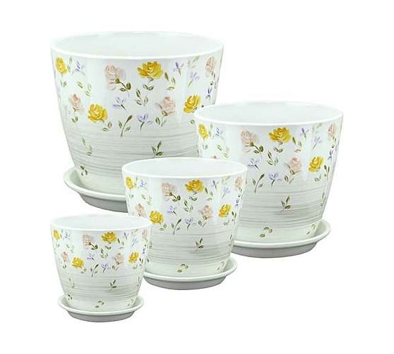 Изображение товара Комплект из 4-х горшков Сады Аурики РС171 Роспись бутон ситец керамика, 12 см, 1 л, 15 см, 2 л, 18 см, 4 л, 21 см, 5 л 067321