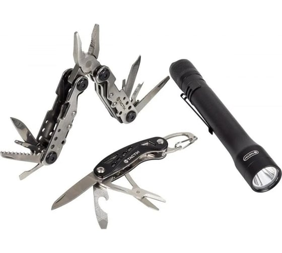 Изображение товара Набор инструмента из 3-х предметов TACTIX мультитул, складной нож, фонарик 900112