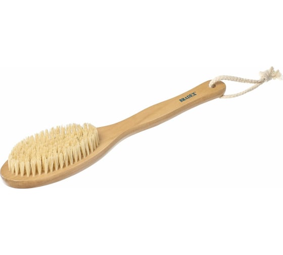 Изображение товара Щётка для сухого массажа BRADEX из чайного дерева, с щетиной кактуса, с ручкой, 30 см KZ 1064
