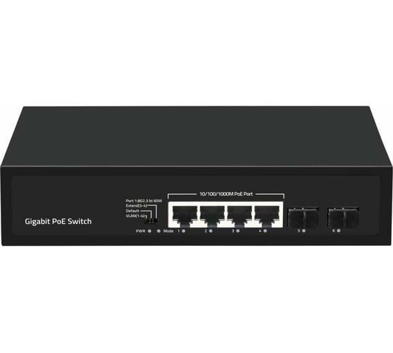 Изображение товара Неуправляемый коммутатор Gigalink 4 PoE порта 100/1000Мбит/с,2 SFP порта 1000Мбит/с, 120Вт GL-SW-G005-04P(BT)