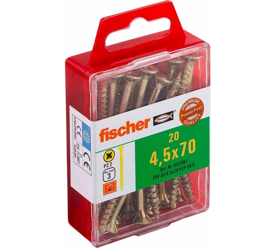 Изображение товара Шуруп для дерева Fischer fpf-sz 4,5x70 yzp, жёлт. цинк, 20 шт. 653961