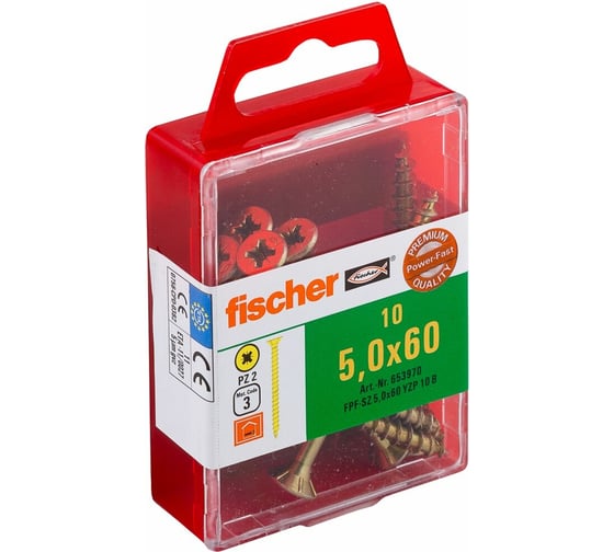 Изображение товара Шуруп для дерева Fischer fpf-sz 5,0x60 yzp, жёлт. цинк, 10 шт. 653970