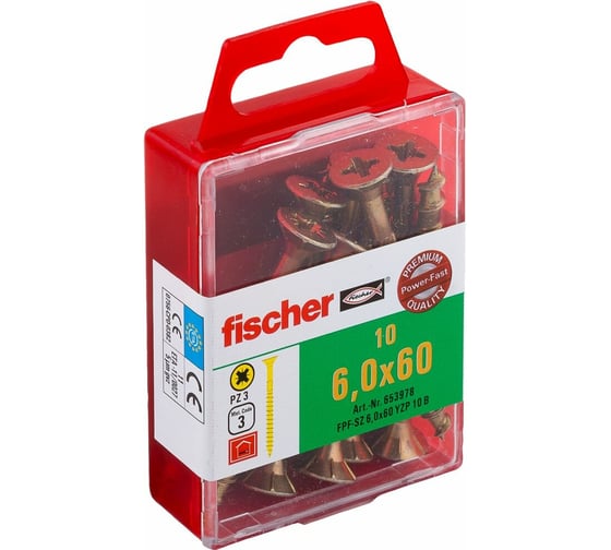 Изображение товара Шуруп для дерева Fischer fpf-sz 6,0x60 yzp, жёлт. цинк, 10 шт. 653978