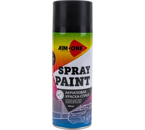 Изображение товара Акриловая краска Aim-one черная, глянцевая, аэрозоль, 450 мл SP-GB39