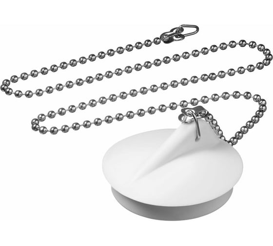 Изображение товара Пробка для ванн, раковин Профитт белая, диаметром 39 мм, с латунной цепочкой 50 см 2226322