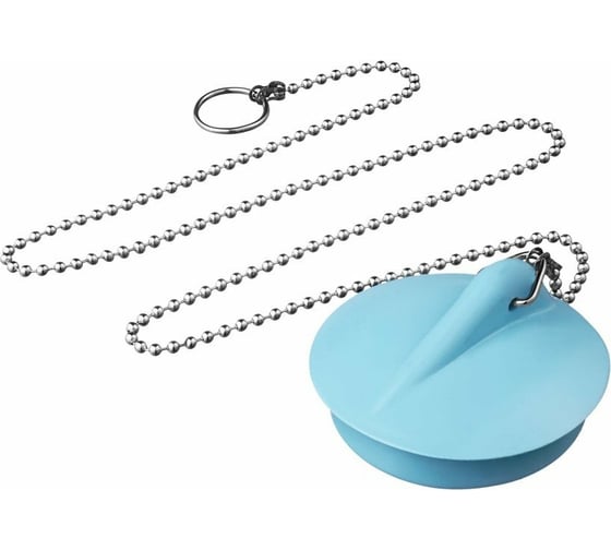 Изображение товара Пробка для ванн, раковин Профитт голубая, диаметром 39 мм, с латунной цепочкой 50 см 2226346