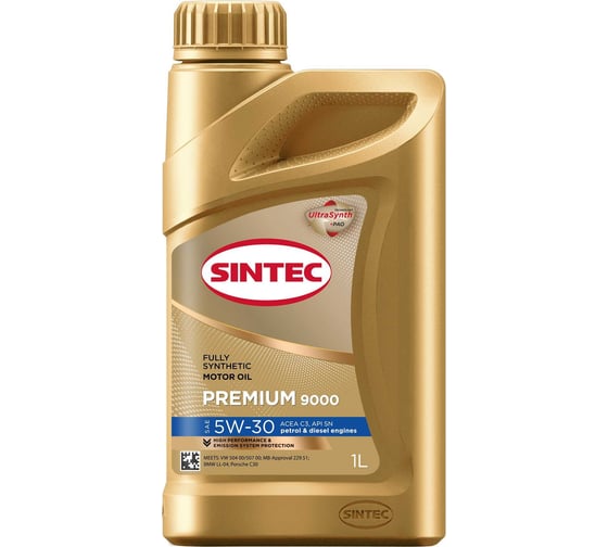 Изображение товара Синтетическое моторное масло Sintec PREMIUM 9000 SAE 5W-30, API SN, ACEA C3, 1 л 600130