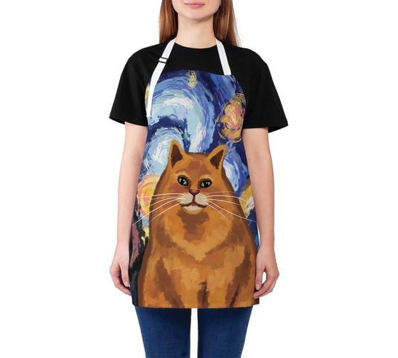 Изображение товара Кухонный фартук JOYARTY Звездная ночь и котик, универсальный размер для женщин и мужчин ap_378648