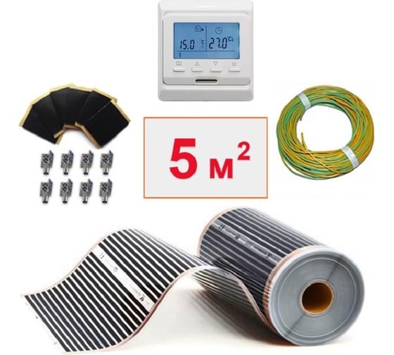 Изображение товара Плёночный электрический тёплый пол ТеплоСофт 5м.кв. с электронным терморегулятором плёнка 5м.кв./эл