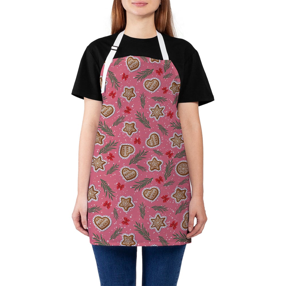 Изображение товара Кухонный фартук JOYARTY новогодние пряники универсальный размер светло-розовый серый желтый