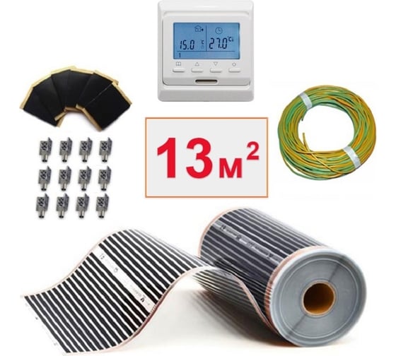 Изображение товара Плёночный электрический тёплый пол ТеплоСофт 13м.кв с электронным терморегулятором плёнка 13м.кв./эл