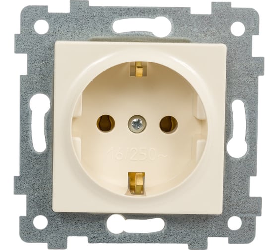 Изображение товара Механизм одноместной розетки Кунцево-Электро Аксиома с заземляющим контактом, скрытой установки, слоновая кость РС16-453 122002