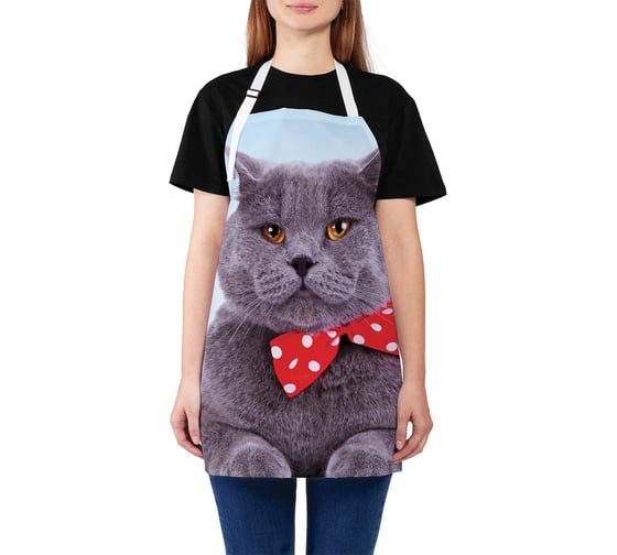 Изображение товара Кухонный фартук JOYARTY Серый Тема шотландская вислоухая, универсальный размер для женщин и мужчин ap_2735