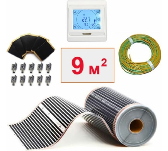 Изображение товара Плёночный электрический тёплый пол ТеплоСофт 9м.кв. с сенсорным терморегулятором плёнка 9м.кв./сенс