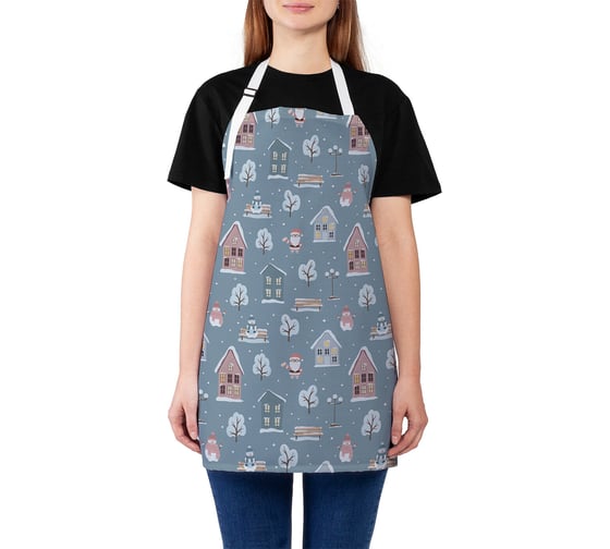 Изображение товара Кухонный фартук JOYARTY Дед Мороз в деревне, универсальный размер для женщин и мужчин ap_419831